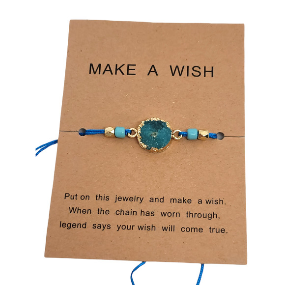 Lucky Blue Drusy Wishing Bracelet Adjustable Size - Picture 1 of 5